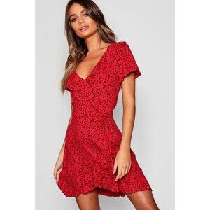 Sunday Best Aritzia Savoy Wrap Dress Red Floral Print Ruffle Size 0 Tomatogirl